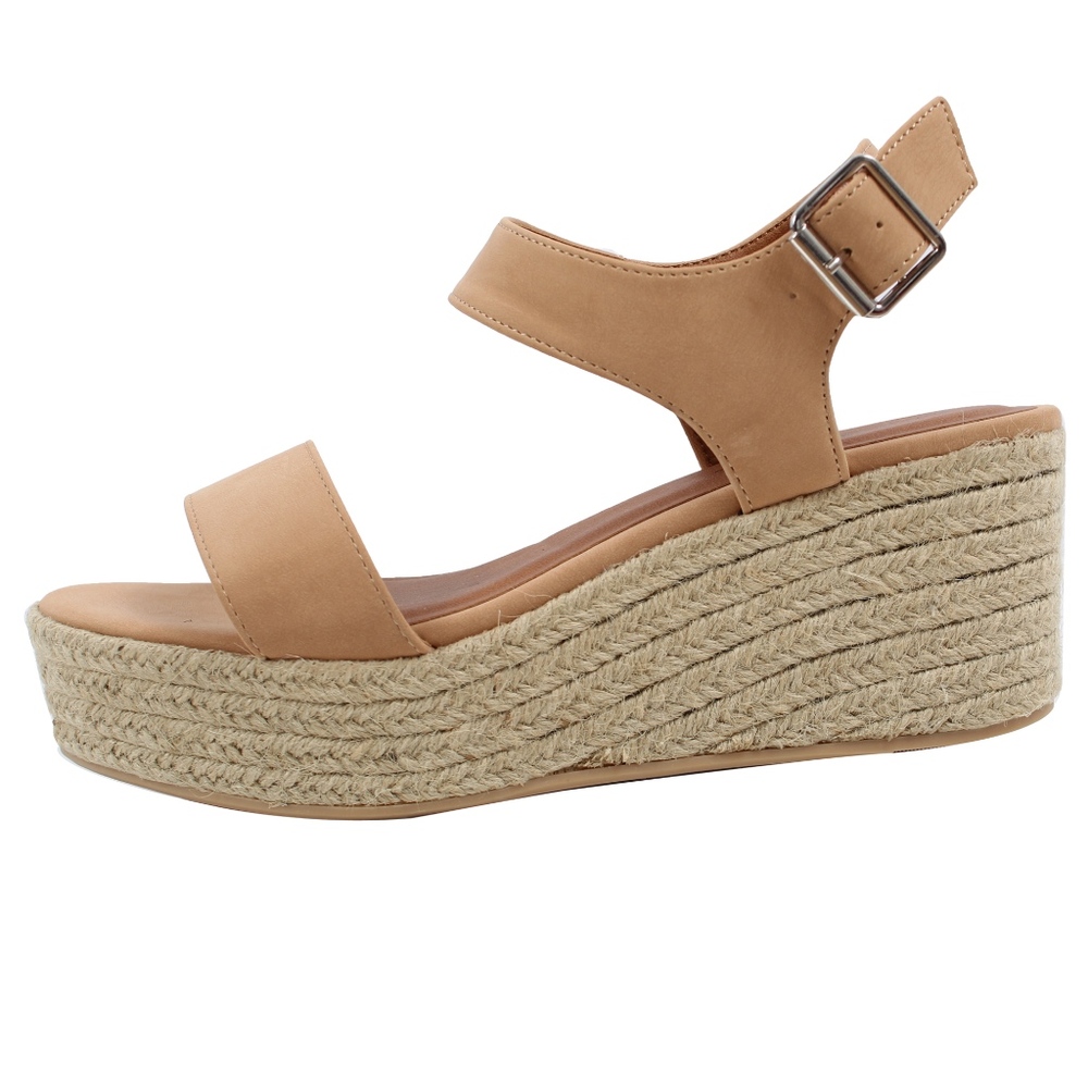 Dark Nude Open Toe Ankle Strap Espadrille Wedge - Picture 4 of 6
